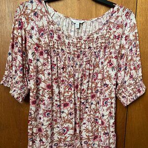 LUCKY BRAND Floral Short Sleeve Top, Size Medium, Very Good Condition